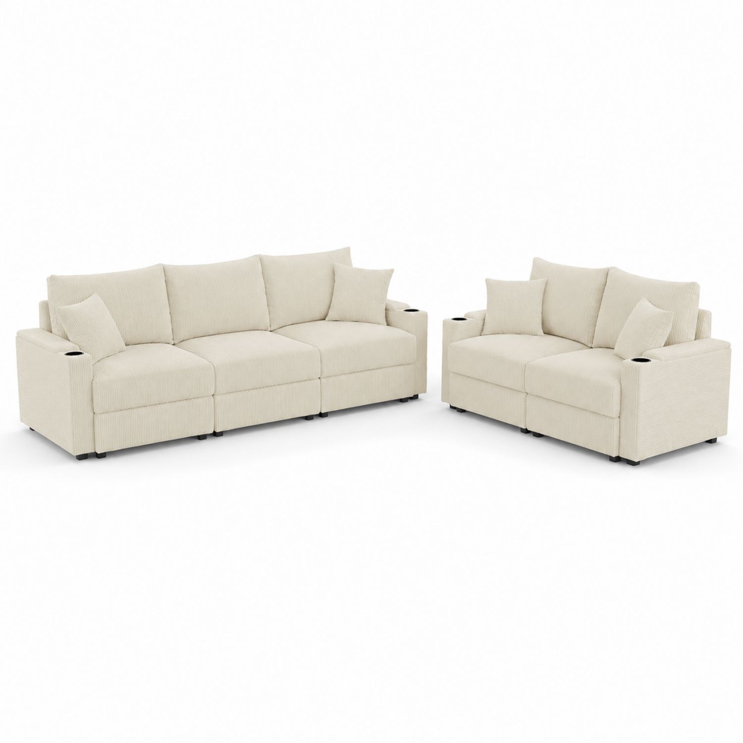Ensemble canapé modulable 3+2 places en tissu Beige
