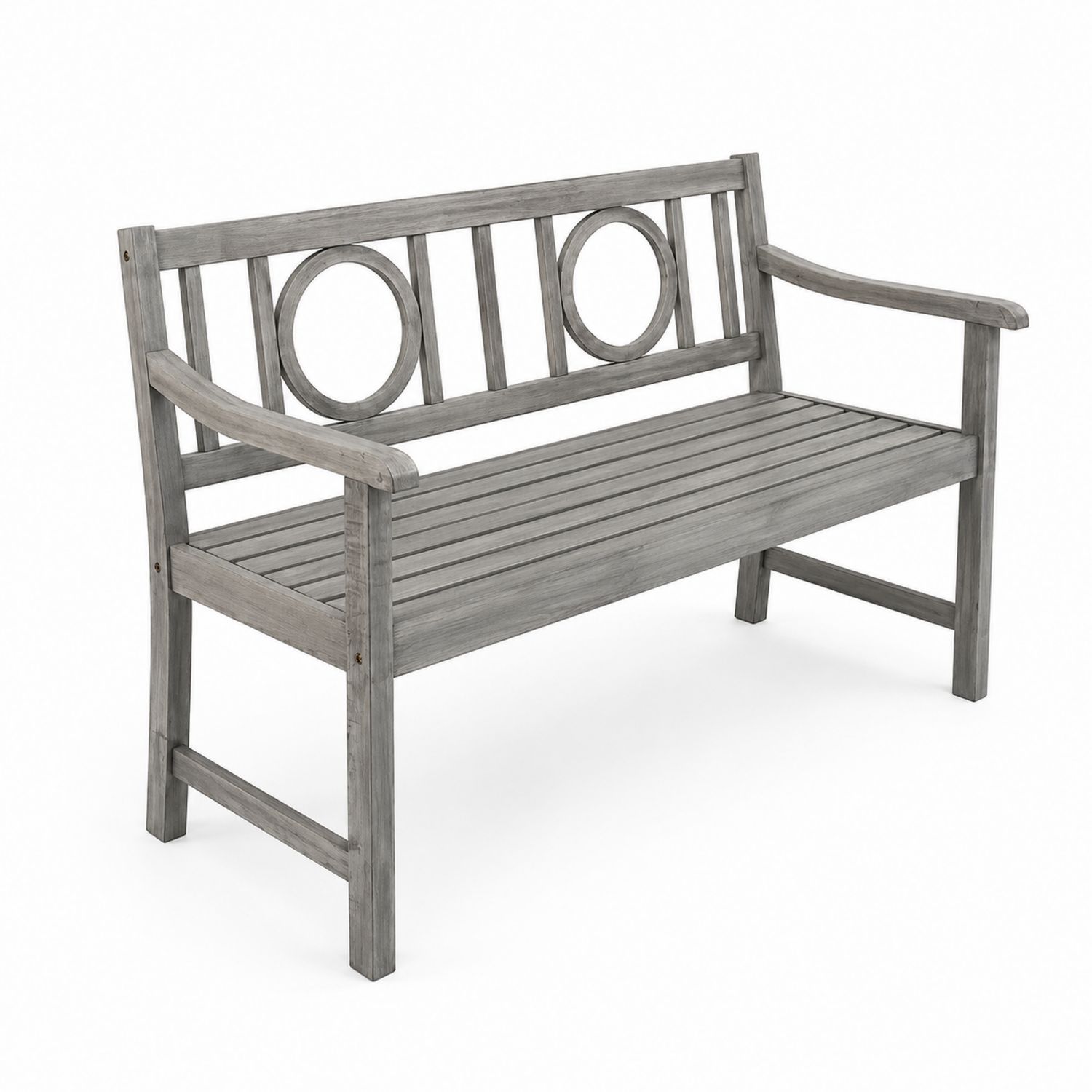 Banc en bois avec motifs circulaires Gris