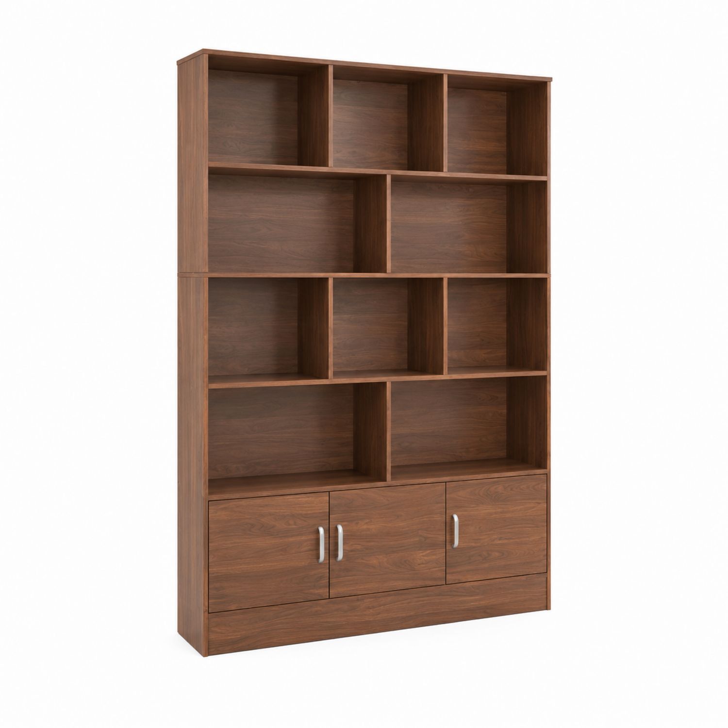 Bibliothèque en bois avec portes, 180cm x 120cm x 30cm, Marron