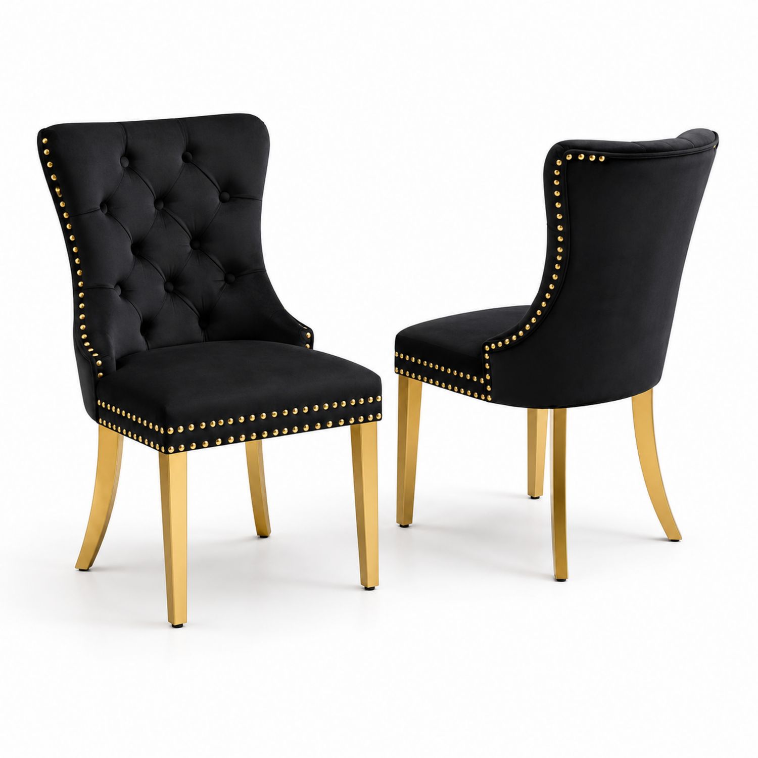 Chaises de salle à manger en velours avec pieds métalliques dorés