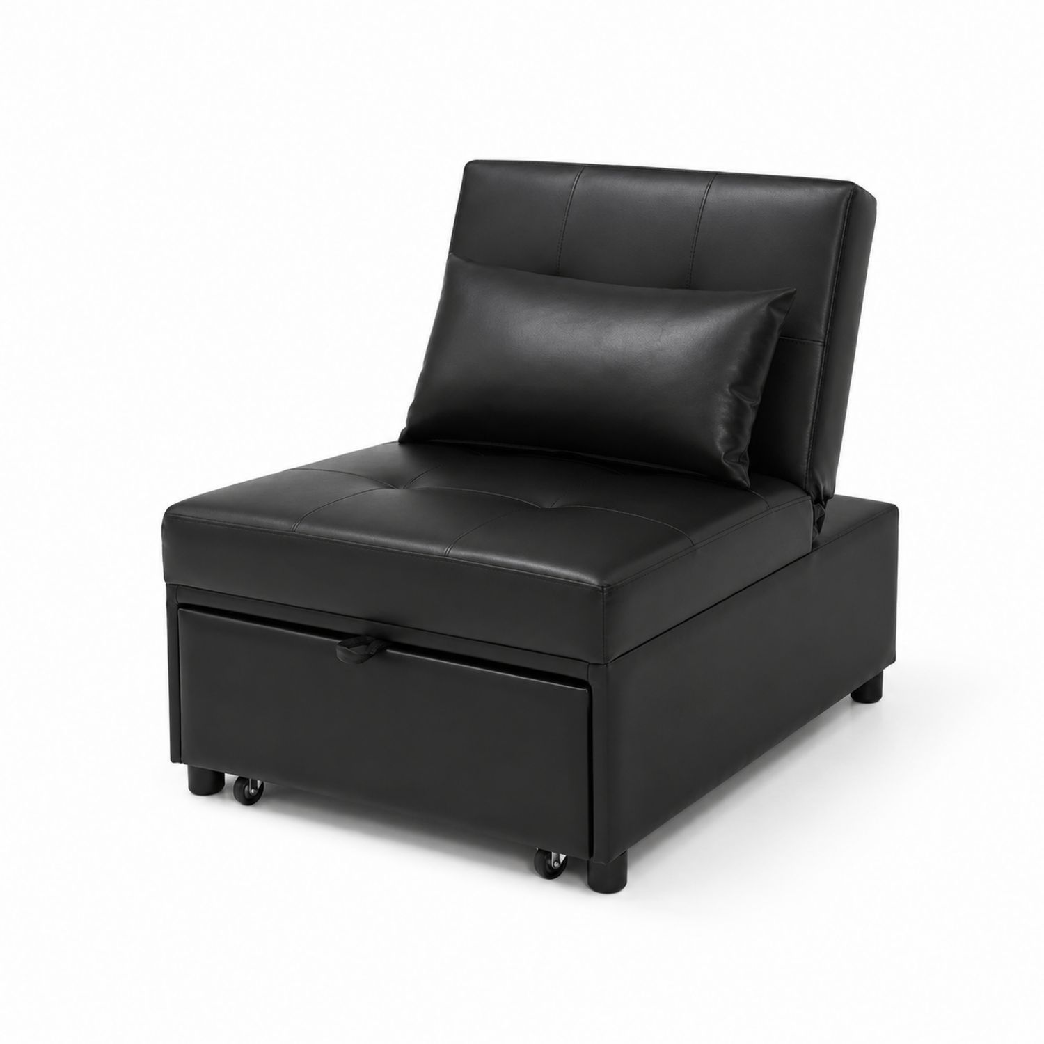 Fauteuil pliant en similicuir avec coussin et roulettes