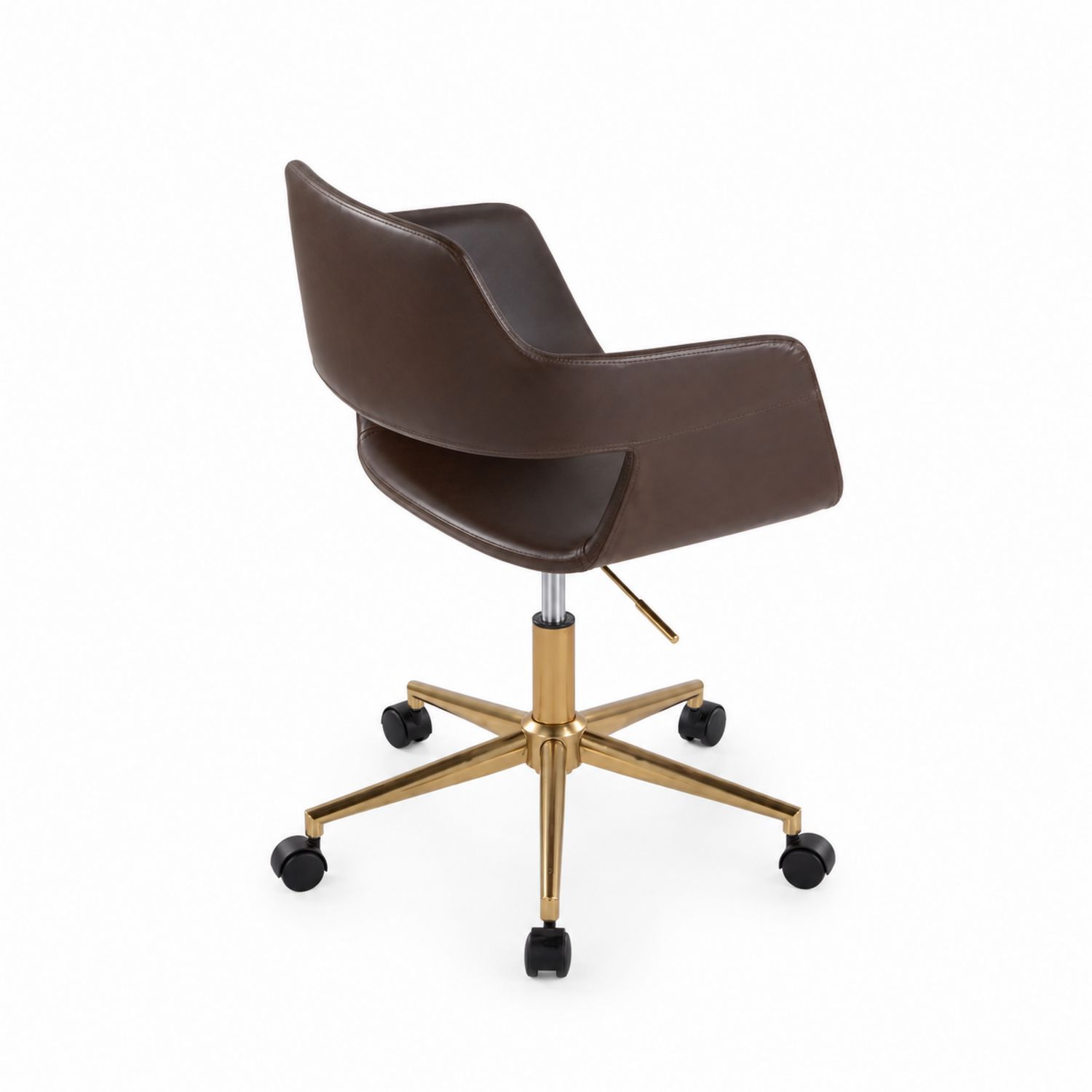 Chaise de bureau en cuir synthétique marron avec base en métal doré