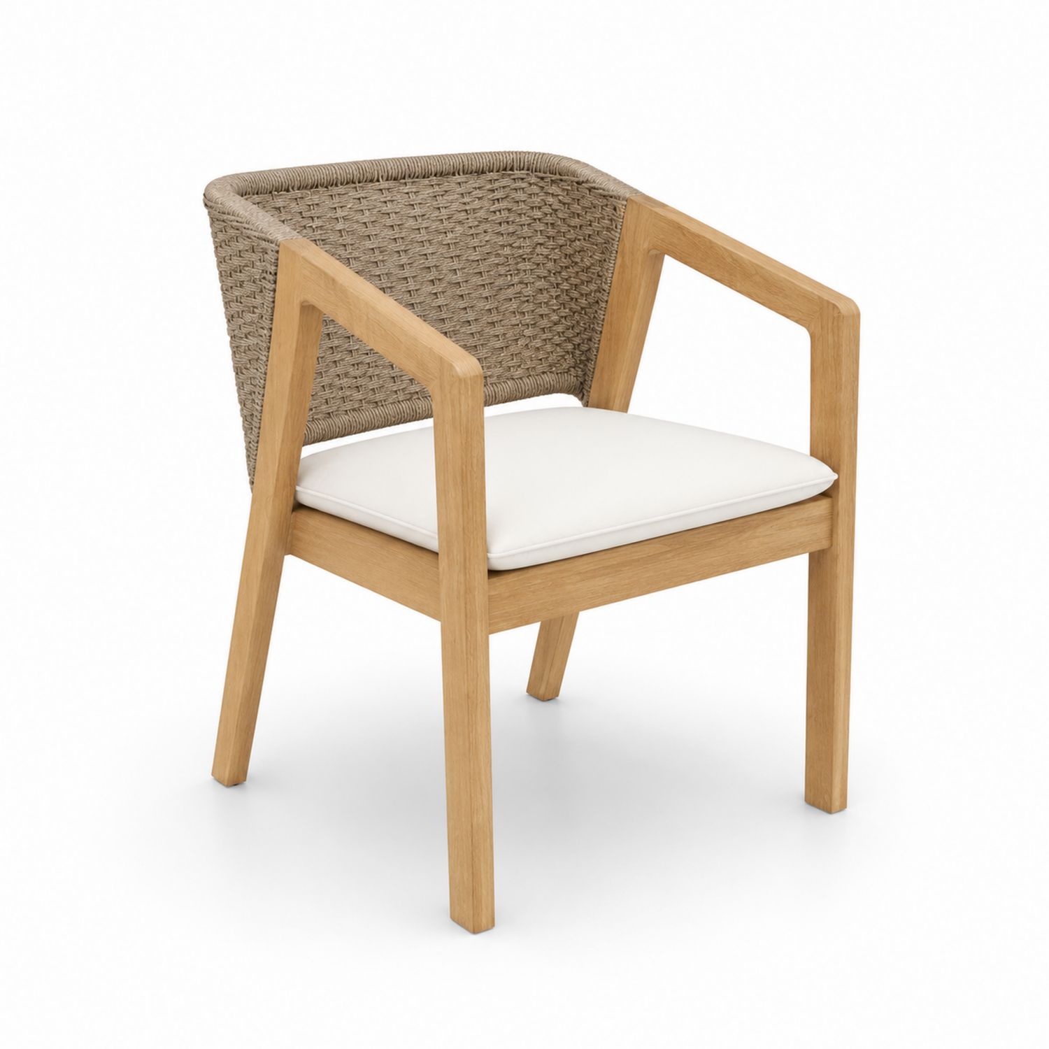 Chaise en bois avec assise en mousse et dossier en corde tressée