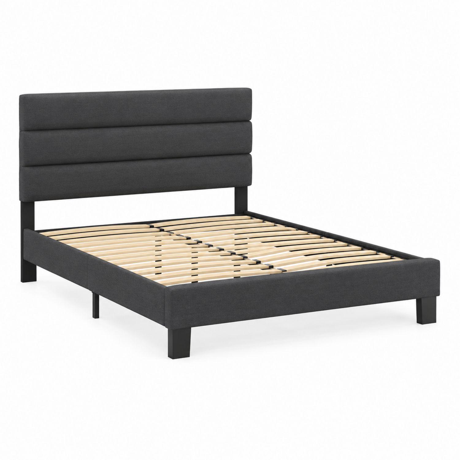 Lit double en métal et tissu gris anthracite