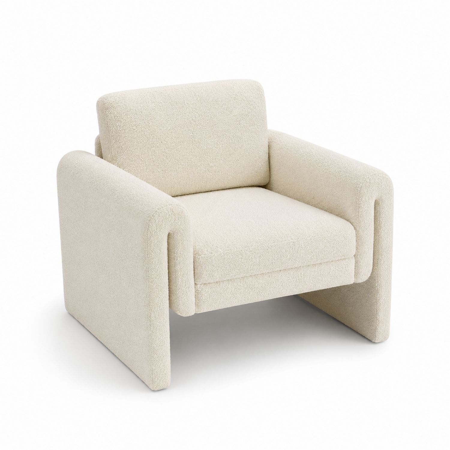 Fauteuil en tissu bouclé crème avec accoudoirs