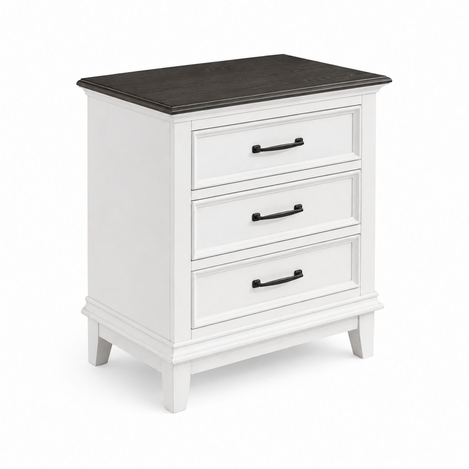 Commode en Bois Massif 3 Tiroirs Blanc/Noir