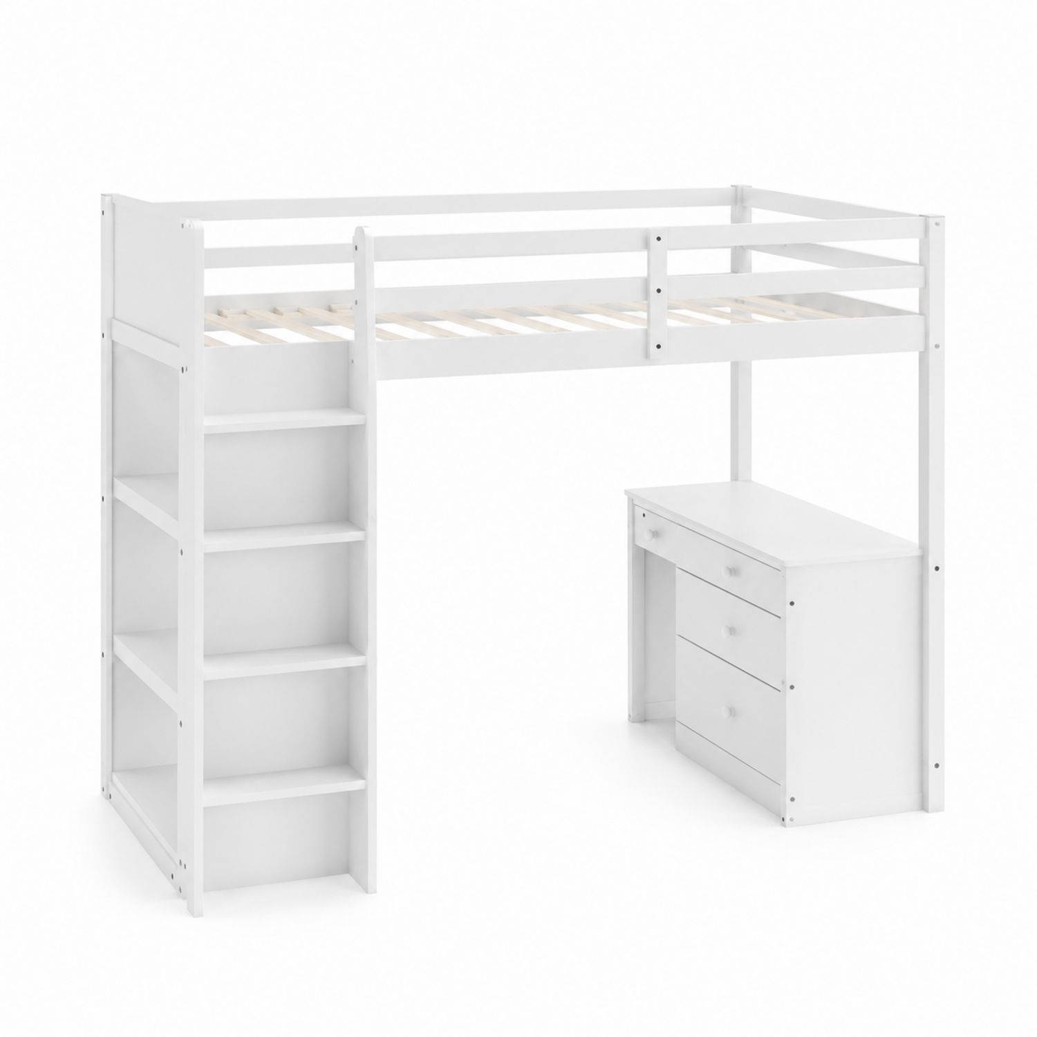 Lit mezzanine en bois blanc avec bureau intégré