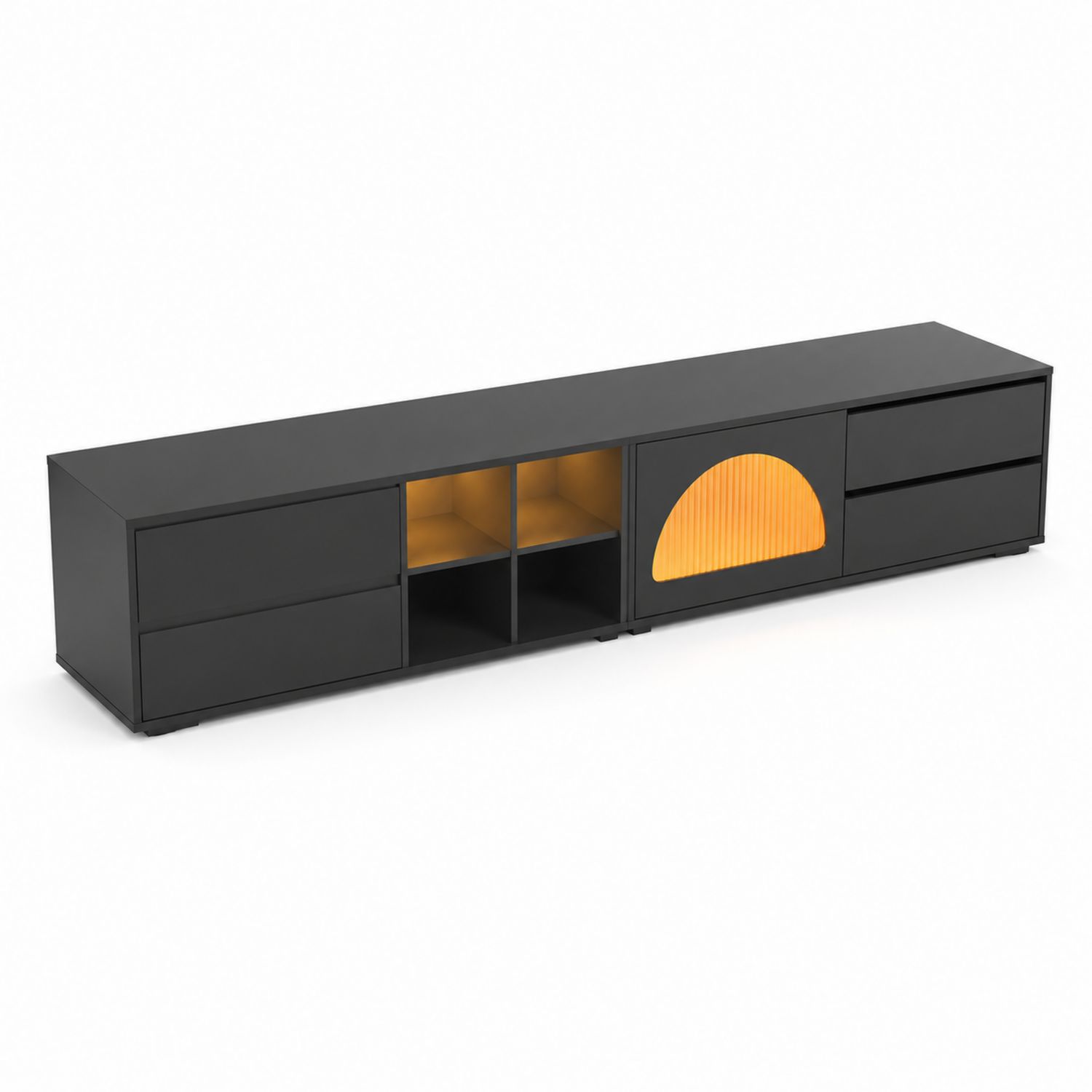 Meuble TV en métal noir avec portes et étagères 200x40x45 cm