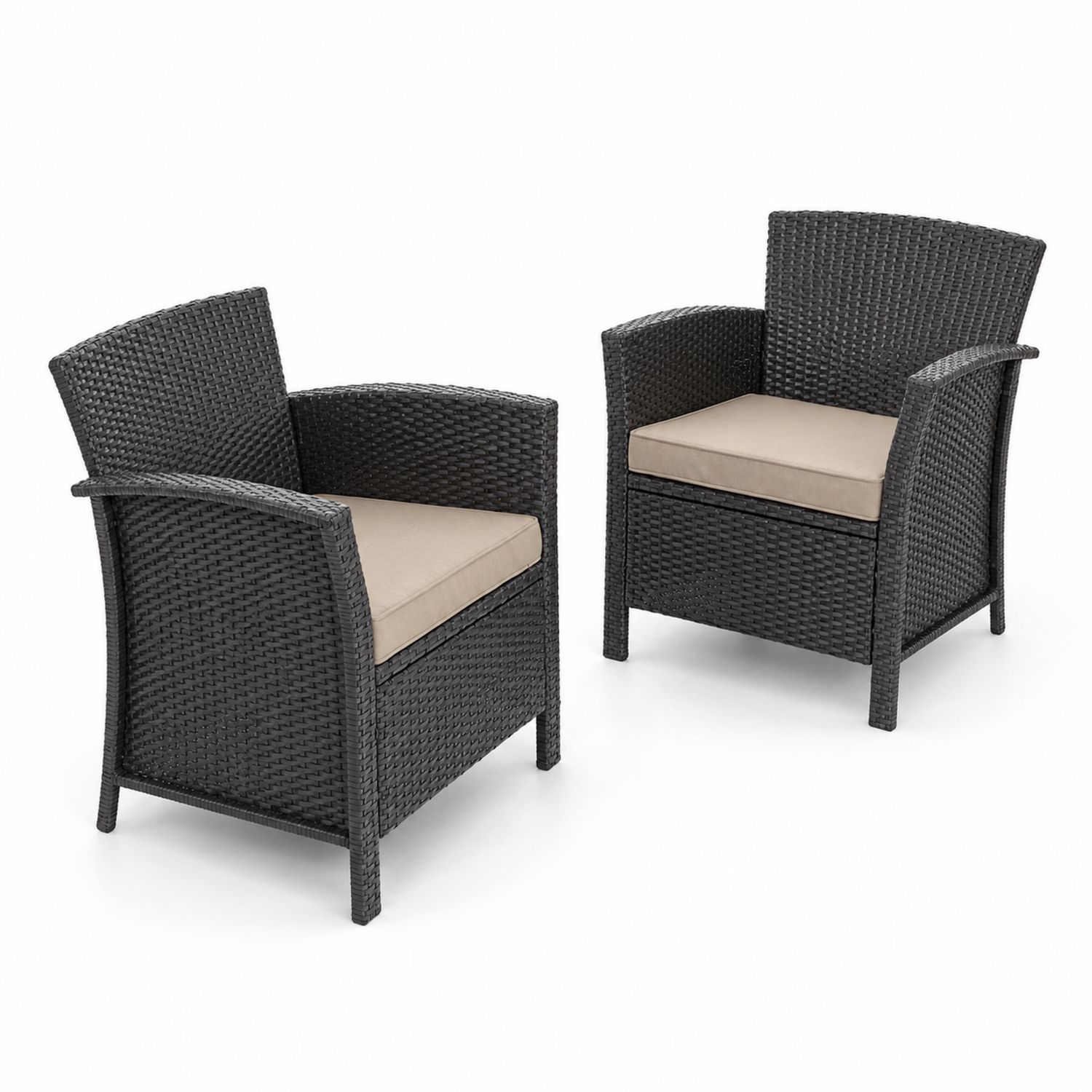 Lot de 2 fauteuils en résine tressée avec coussins beige