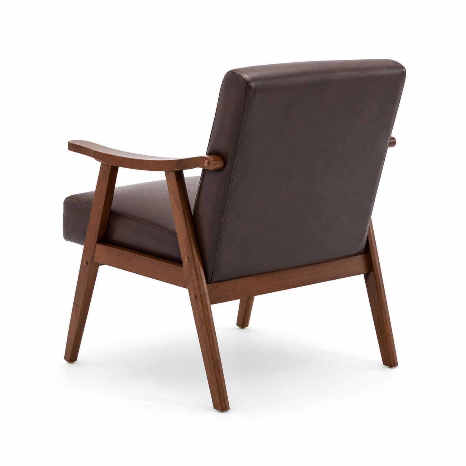 Fauteuil en bois avec revêtement en cuir synthétique marron
