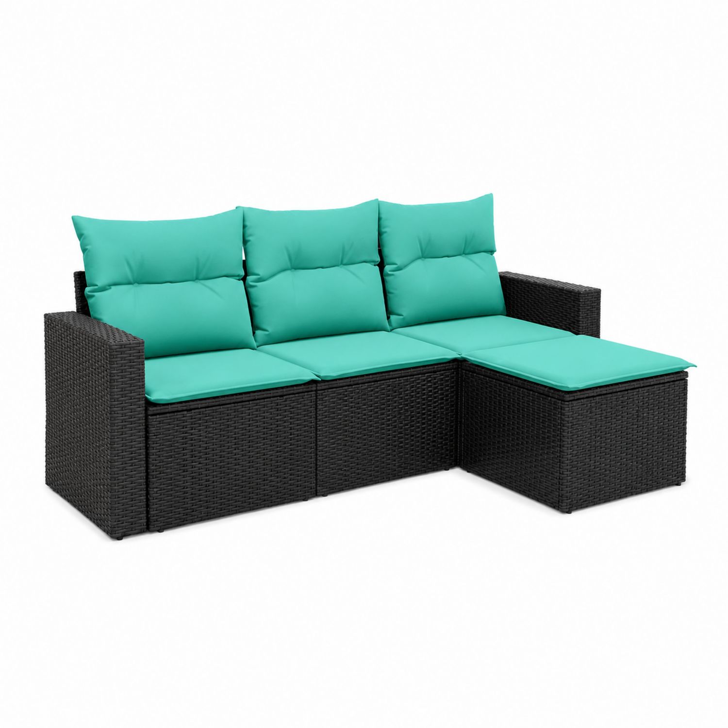 Canapé d'angle en osier synthétique avec coussins verts