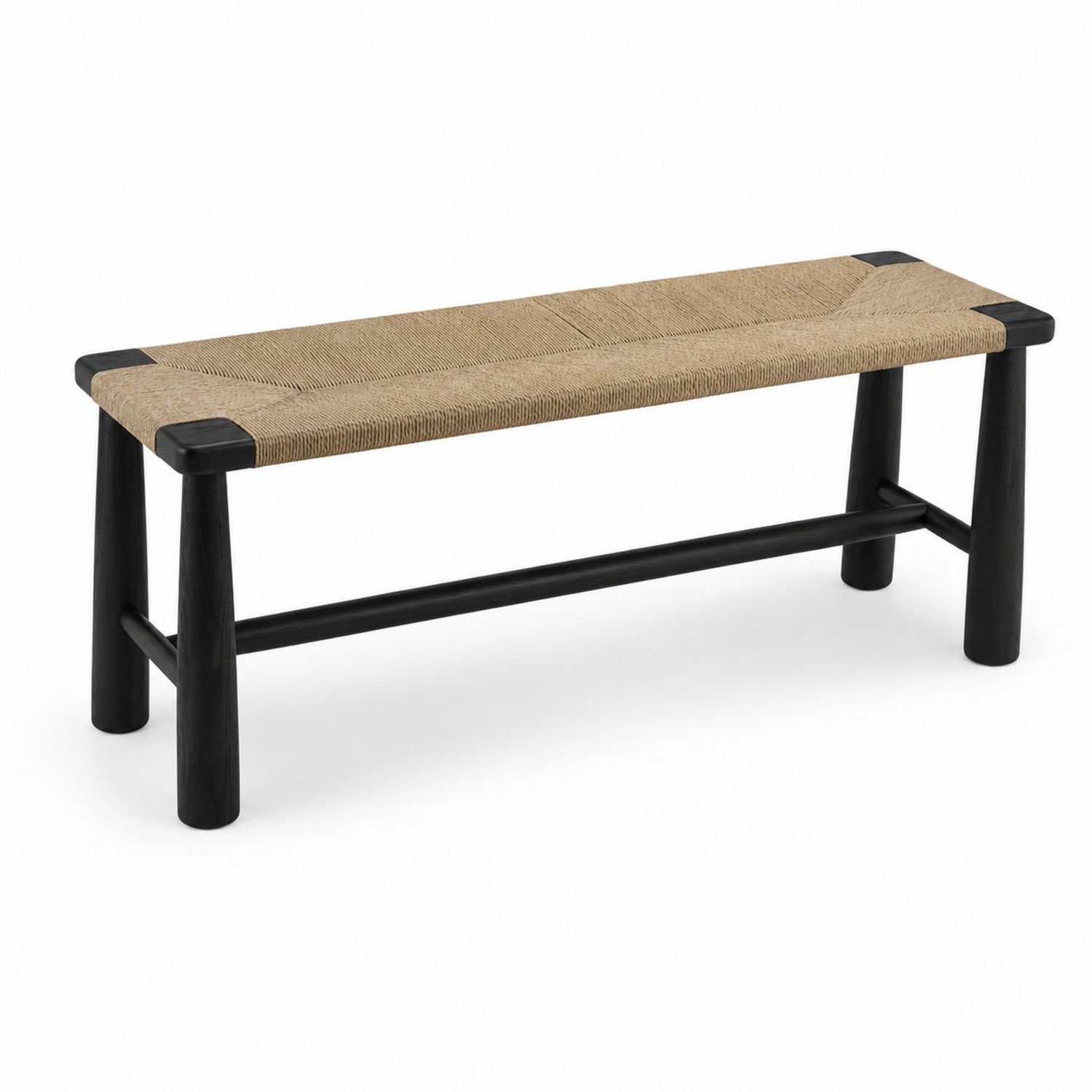 Banc en bois et corde tressée 120x35x45 cm Noir et Beige