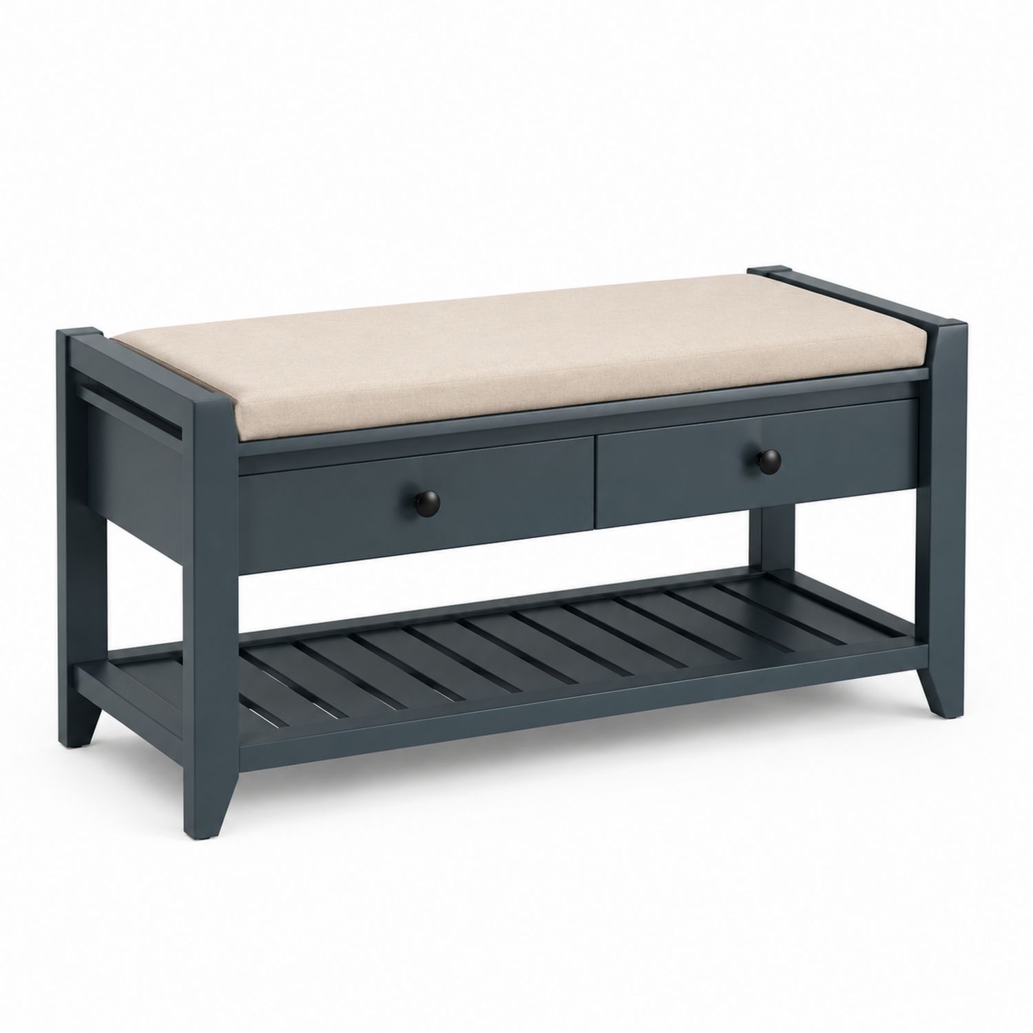 Banc de rangement avec coussin 2 tiroirs bois bleu