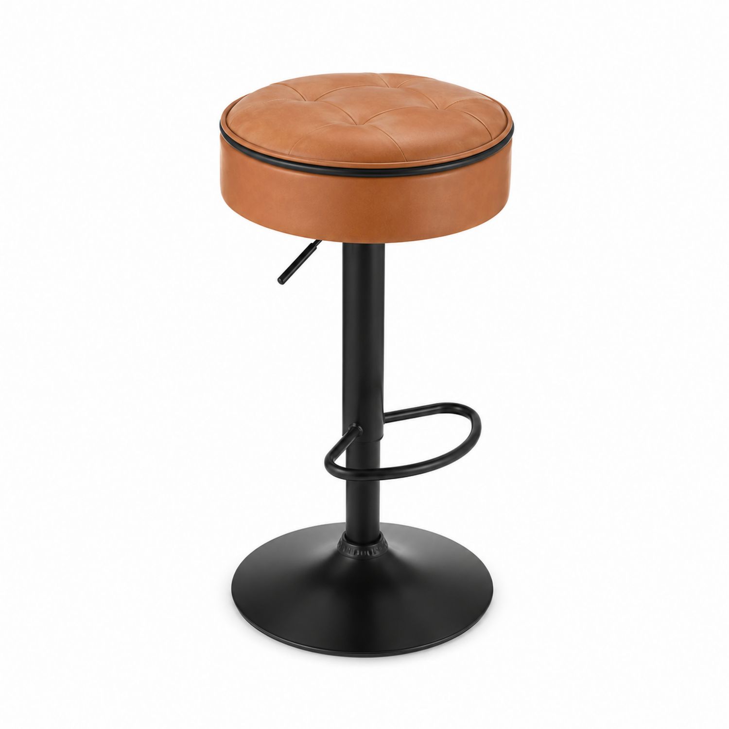 Tabouret de Bar Réglable avec Assise en Cuir Synthétique Brun et Base en Métal Noir