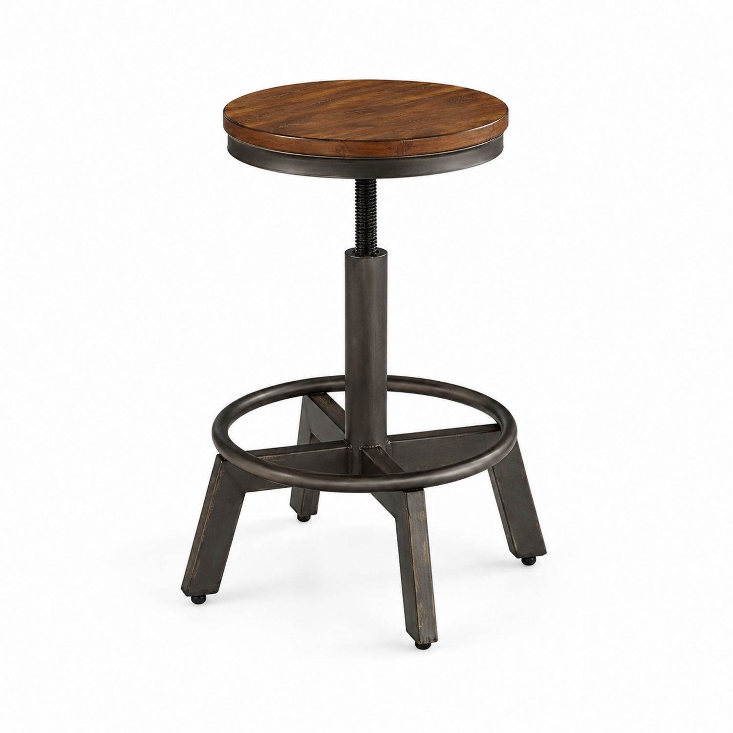 Tabouret réglable en bois et métal, Marron et Noir