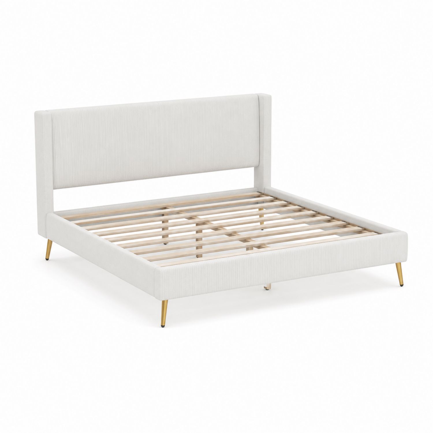 Lit double en tissu avec pieds en métal - Beige