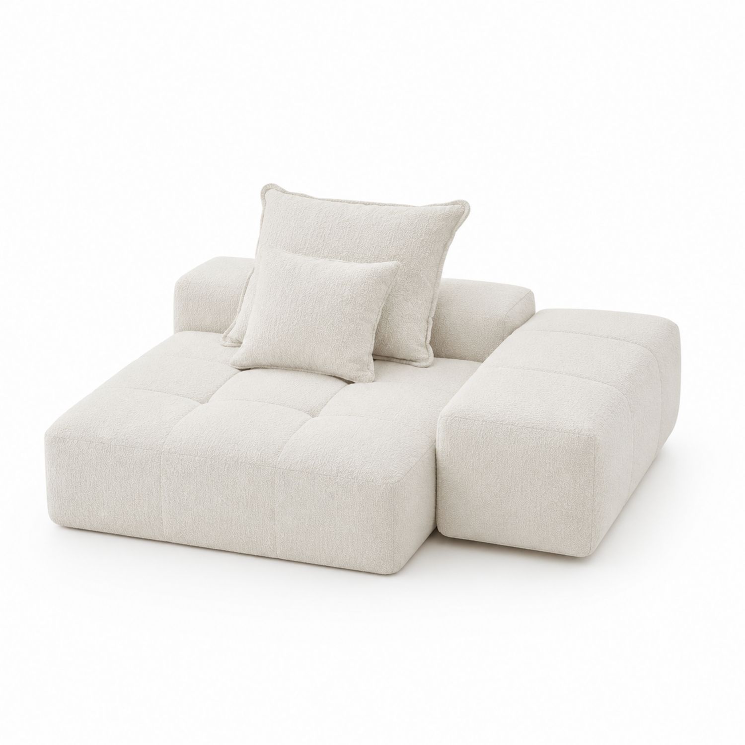 Canapé Modulable en Tissu Bouclé Blanc Crème