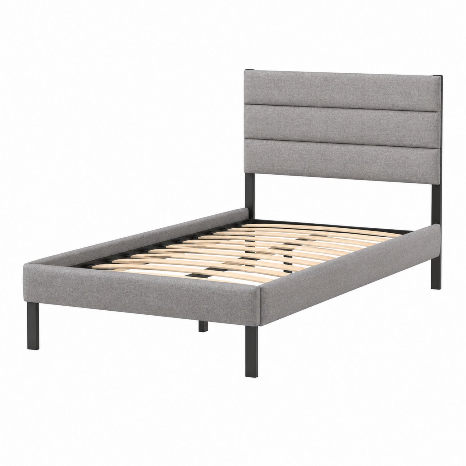 Lit simple en métal et tissu gris 90x200 cm