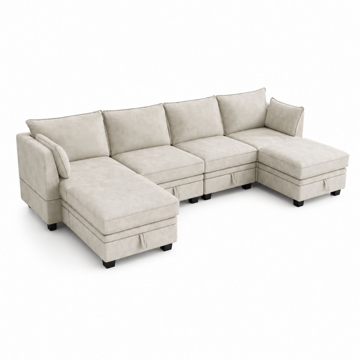 Canapé d'angle modulable en tissu avec méridienne, 300x180x85 cm, Beige