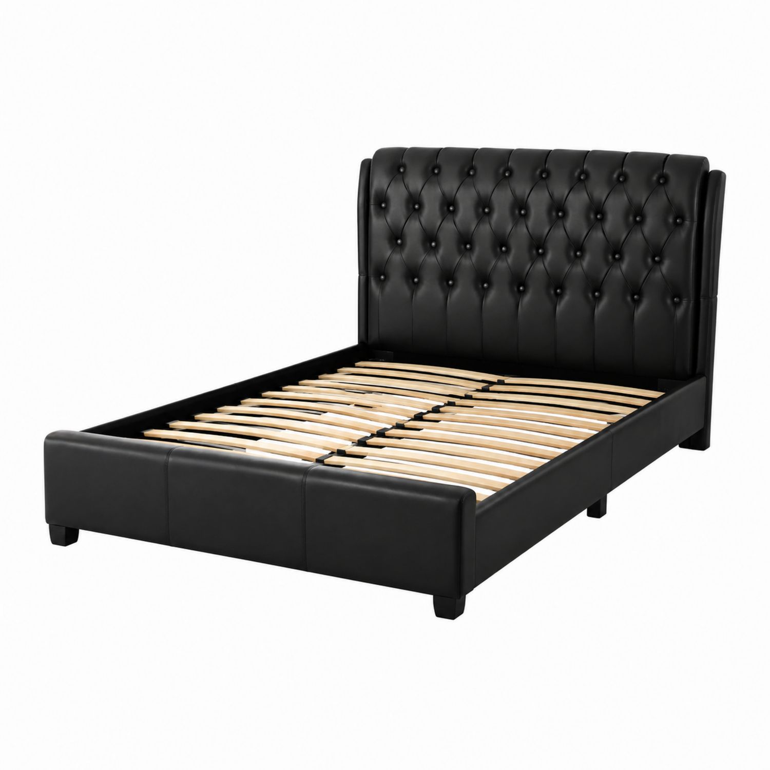 Lit double en cuir synthétique noir avec tête de lit capitonnée 200x140 cm