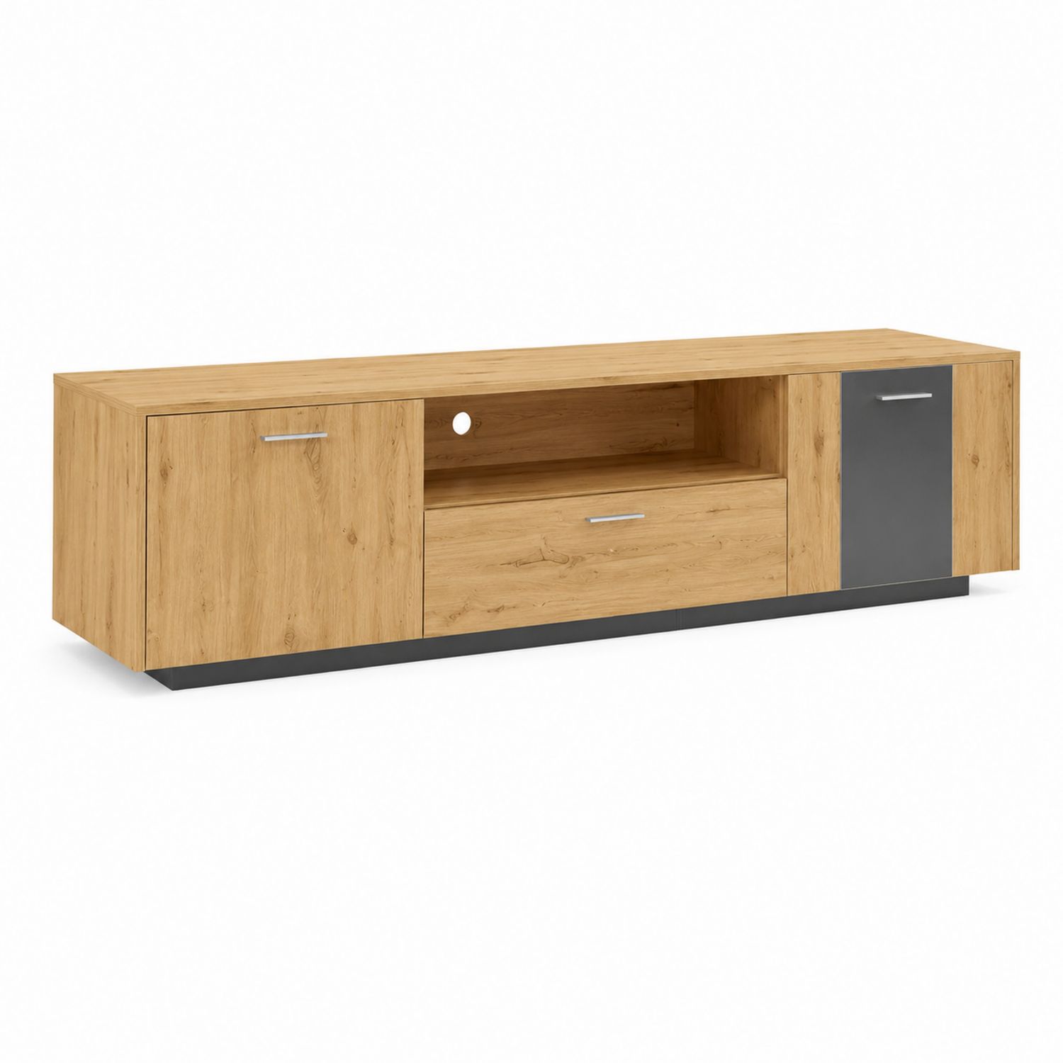 Meuble TV en bois d'ingénierie chêne clair et métal gris 180x40x50 cm