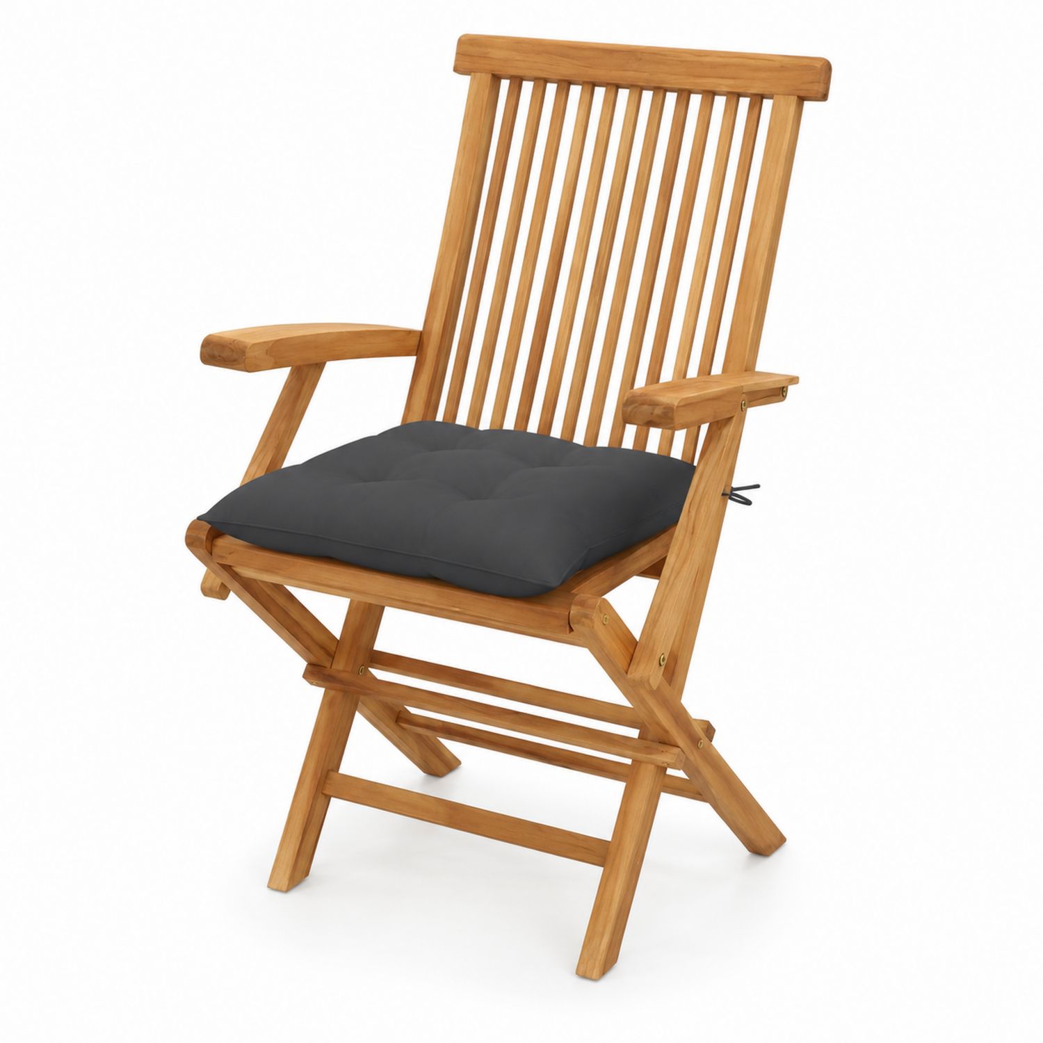 Chaise pliante en bois de teck avec coussin en polyester noir