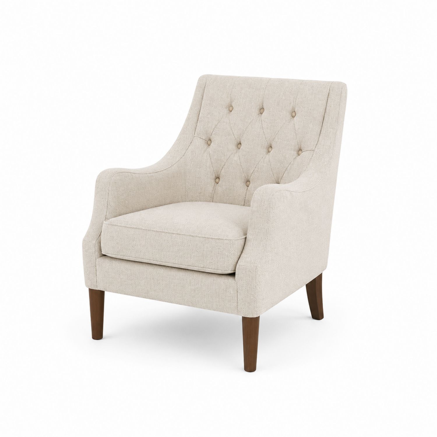 Fauteuil en tissu beige avec pieds en bois