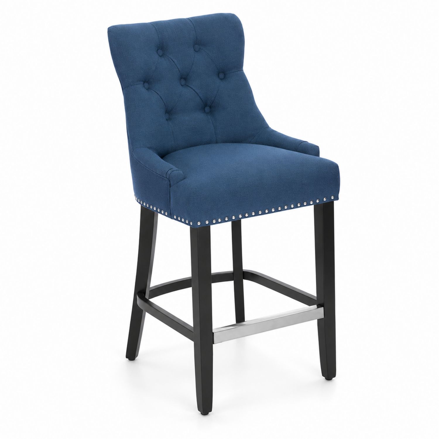 Tabouret de bar en bois avec tissu bleu