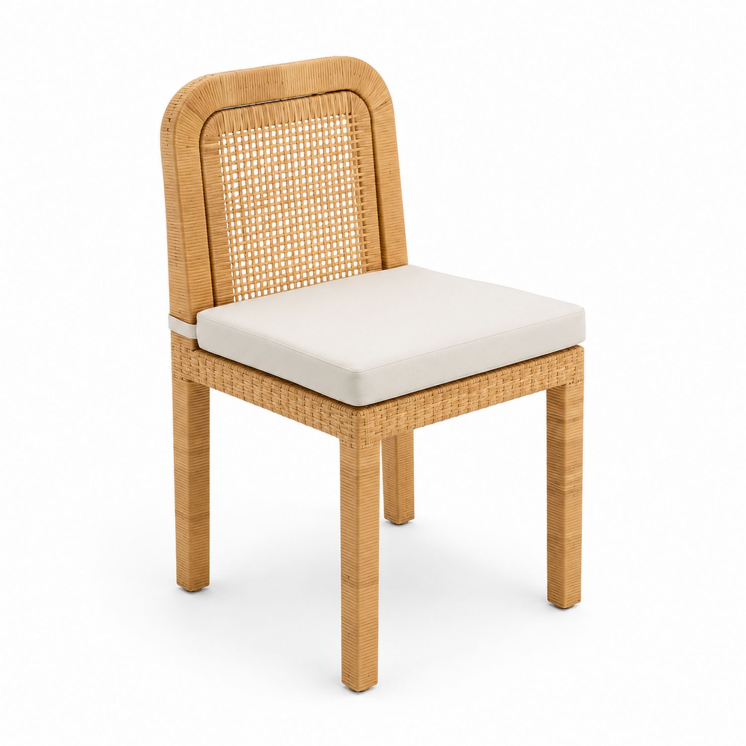 Chaise en Rotin avec Coussin en Tissu Beige