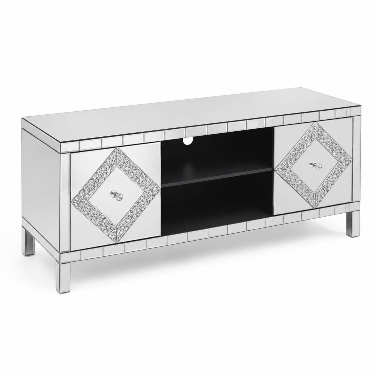 Meuble TV en bois et miroir avec portes décoratives 120 x 40 x 50 cm
