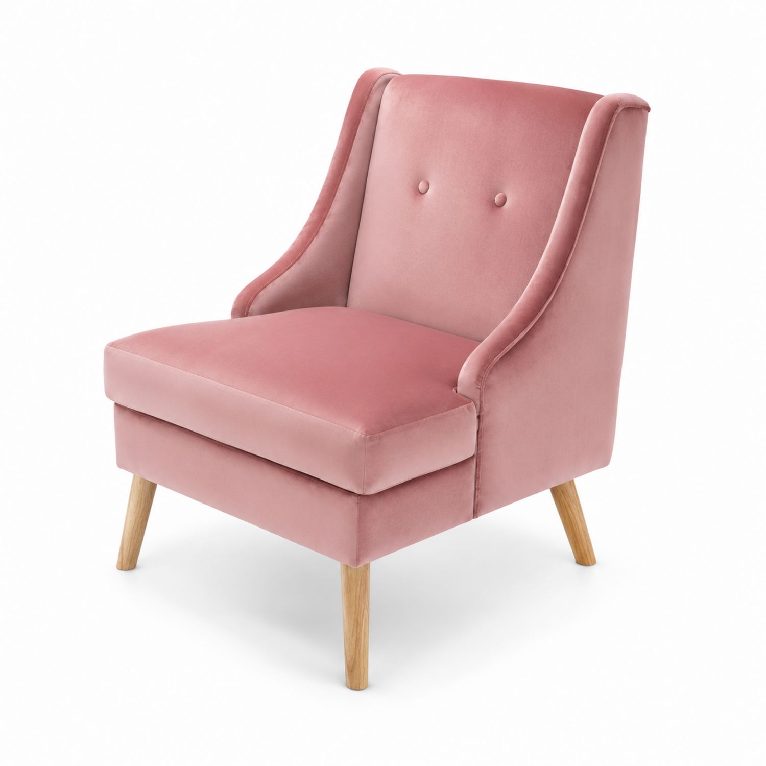 Fauteuil en Velours Rose avec Pieds en Chêne
