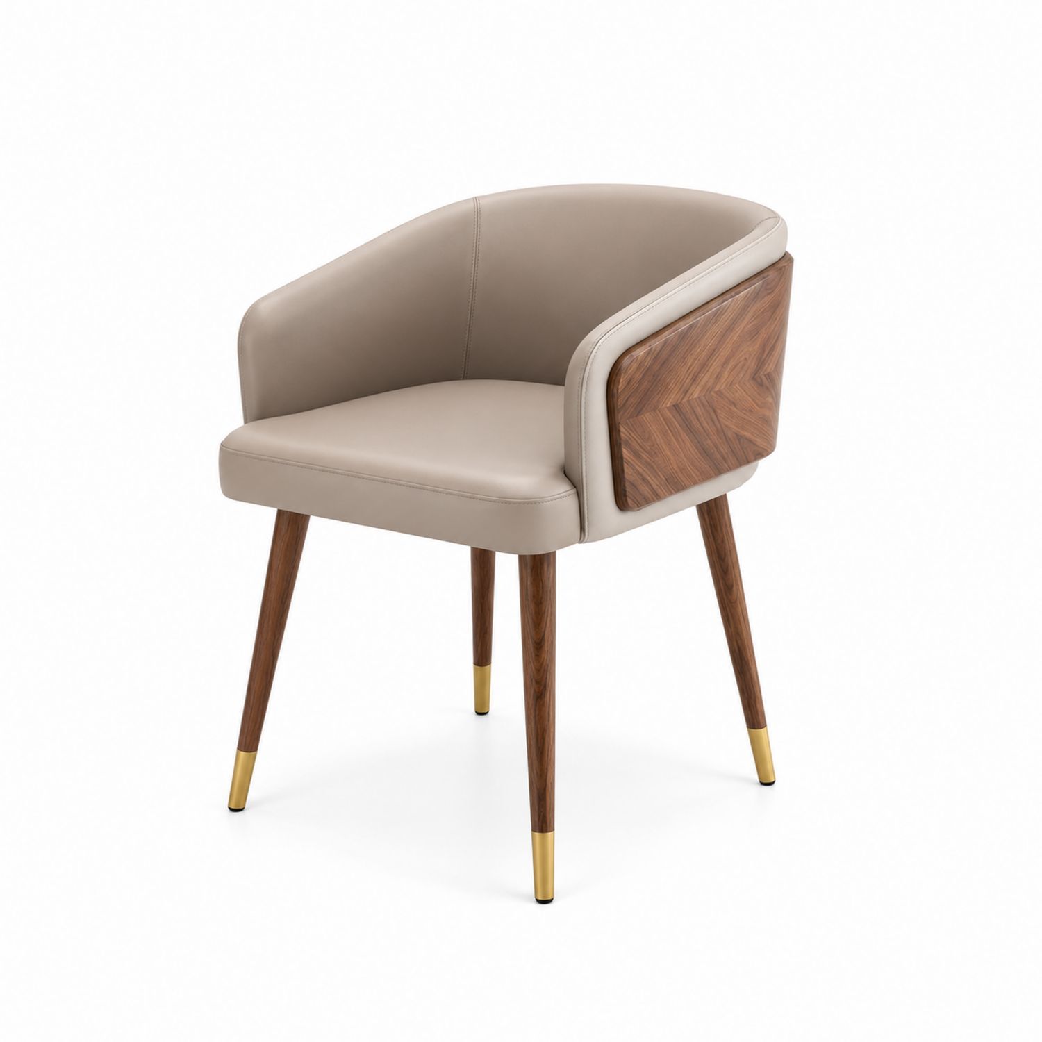Chaise en Bois de Noyer et Métal avec Revêtement Polyuréthane Beige
