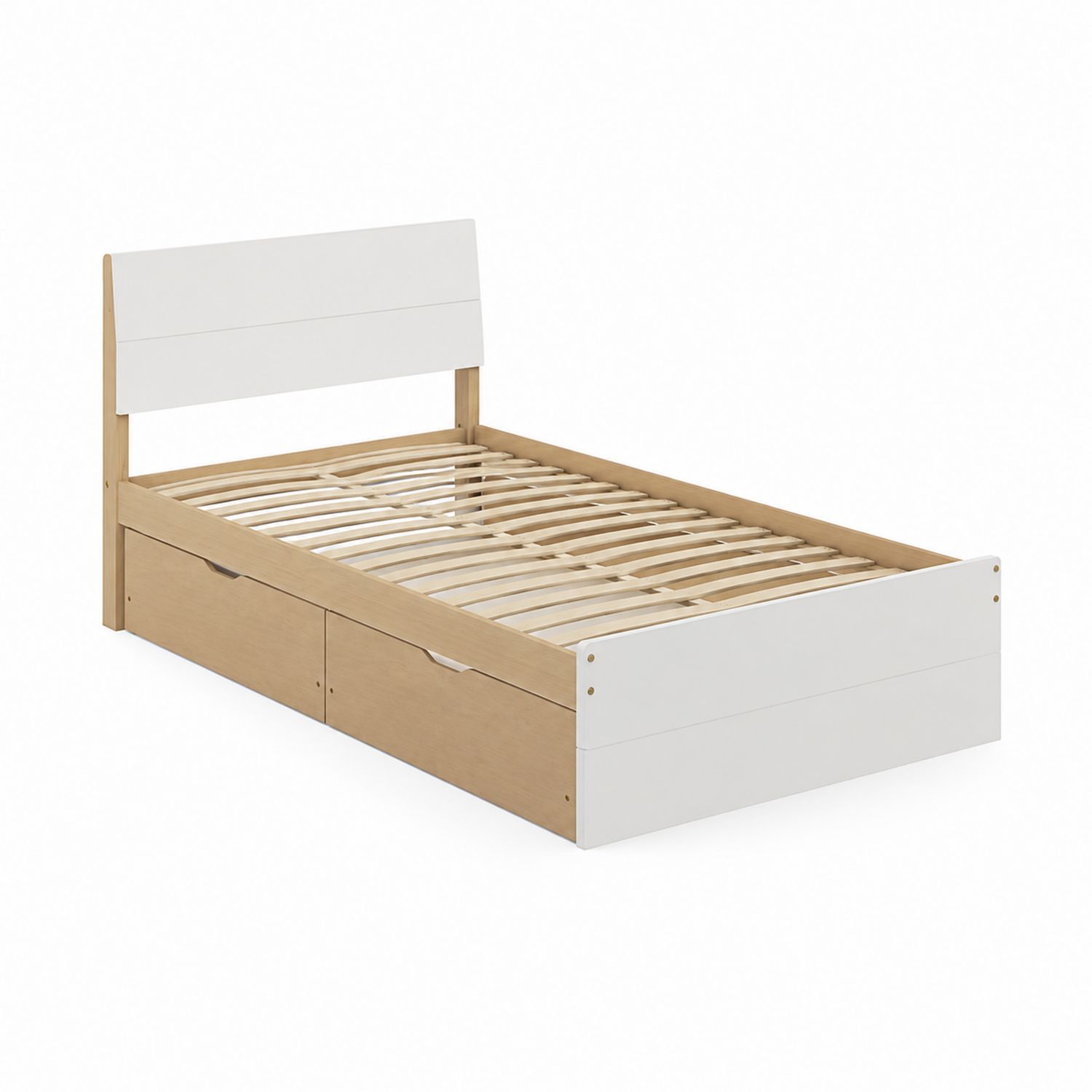 Lit simple en bois avec rangement 90x200 cm Blanc et Naturel