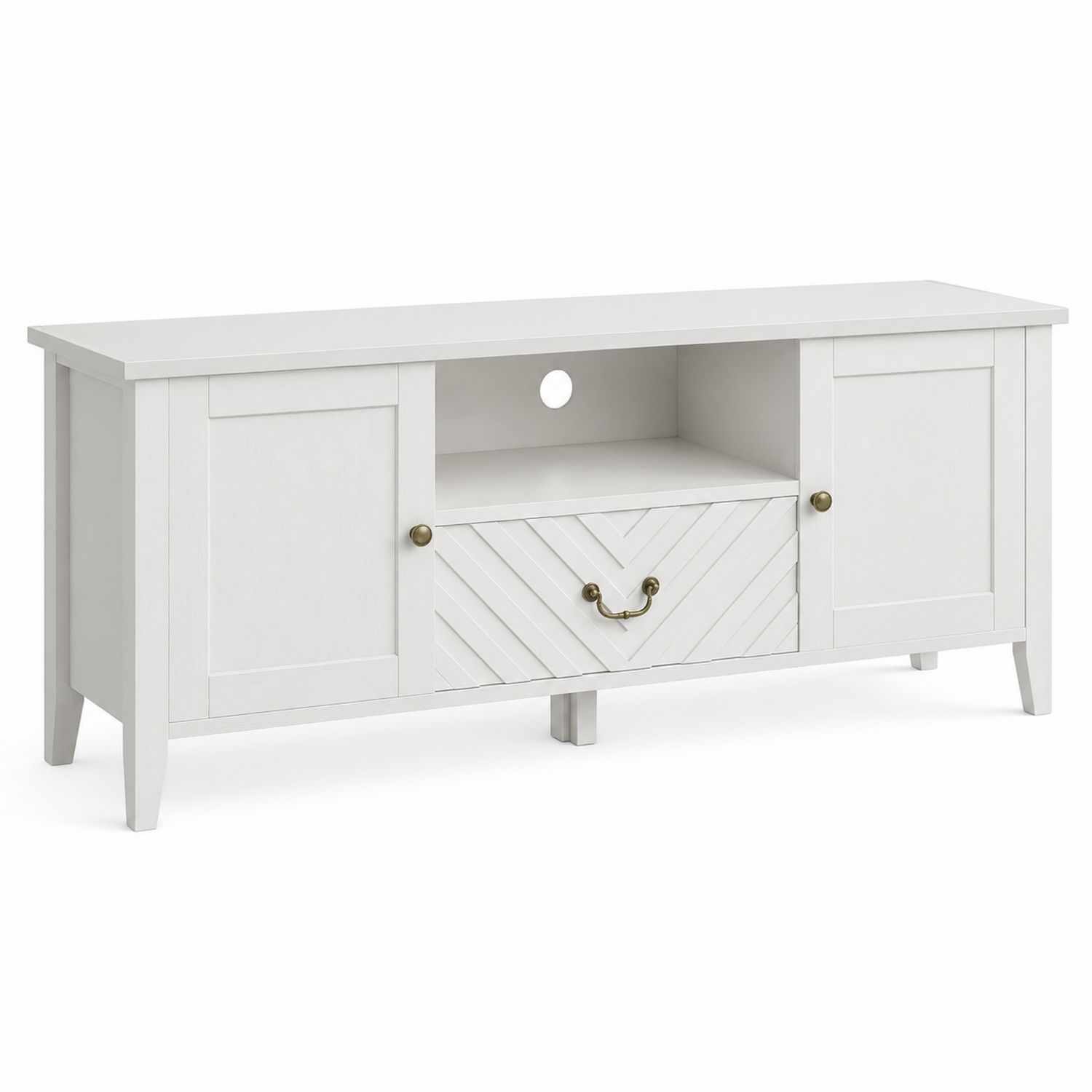 Meuble TV Bois Blanc avec Portes et Tiroir