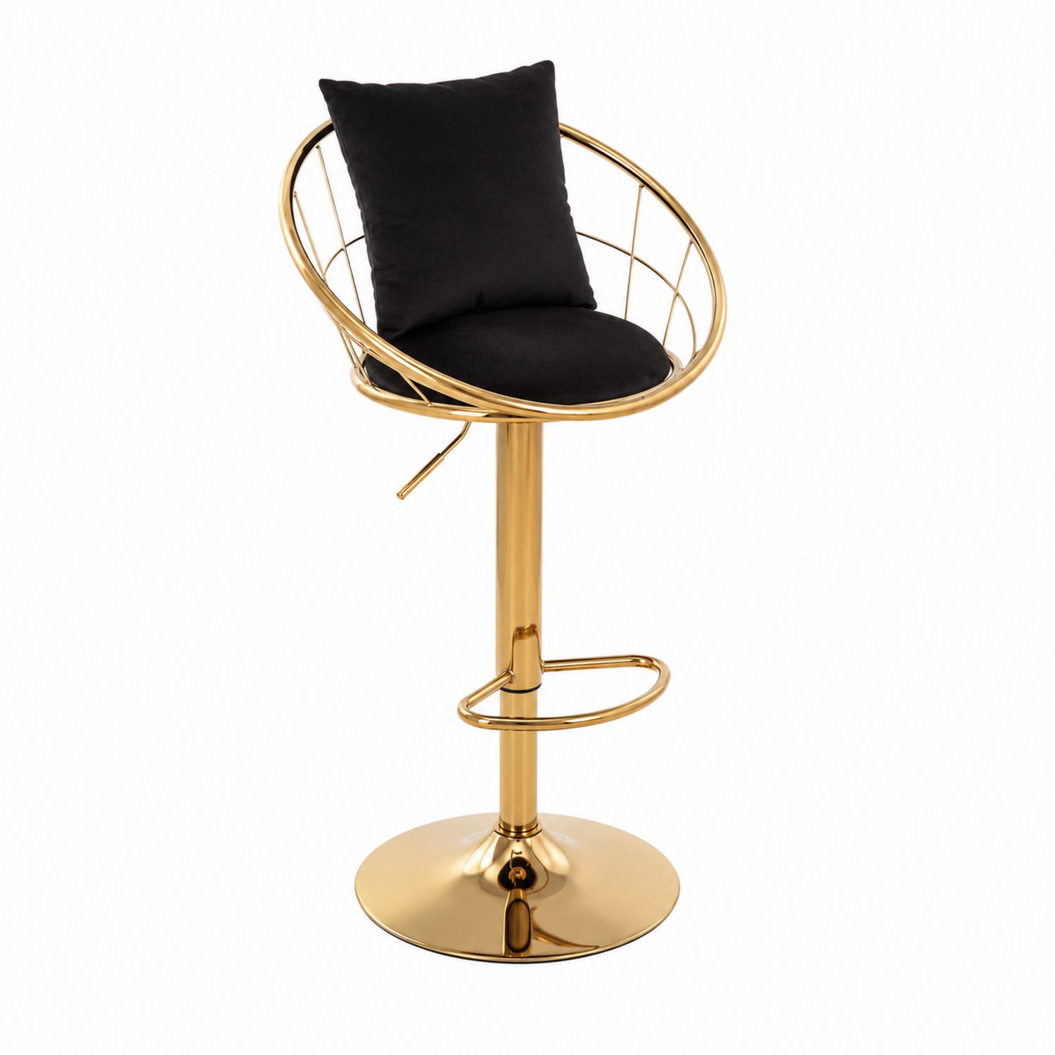Tabouret de bar en métal or avec coussin en polyester noir