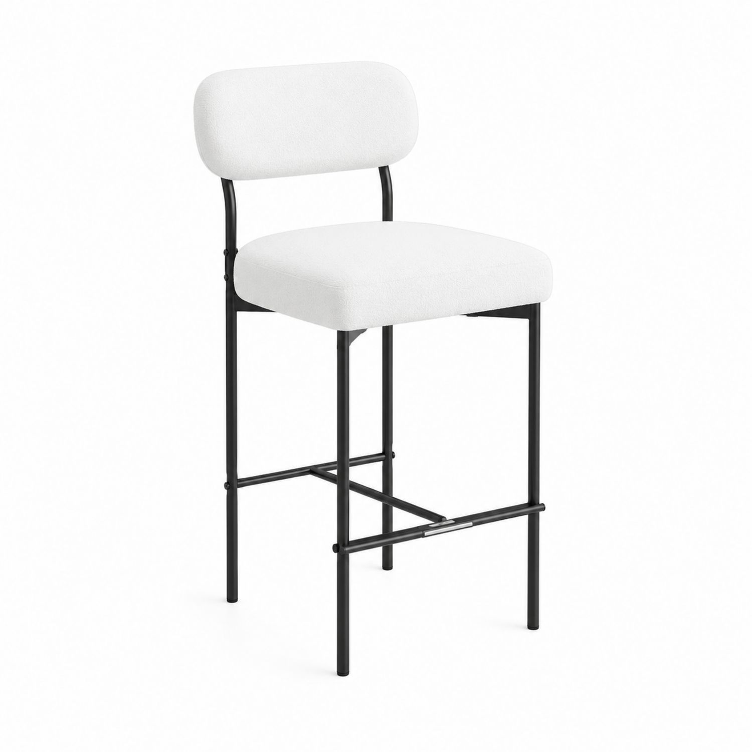 Tabouret de bar en tissu blanc et métal noir, hauteur d'assise 75 cm