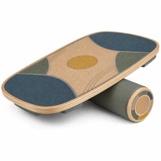 Balance Board Holz rutschfeste Oberfläche 74x28 cm Blau/Grün/Gelb-decozveta