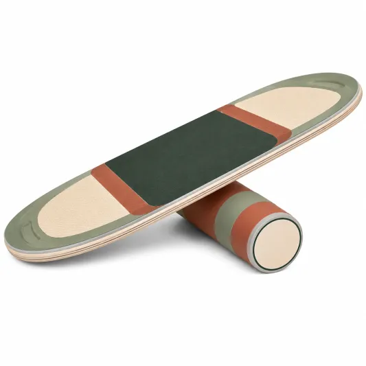 Olivgrünes Balance Board mit Rolle für Gleichgewichtstraining-decozveta