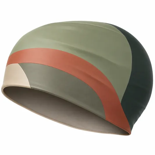 Mehrfarbige Silikon-Schwimmkappe für Erwachsene - Grün/Orange/Beige-decozveta
