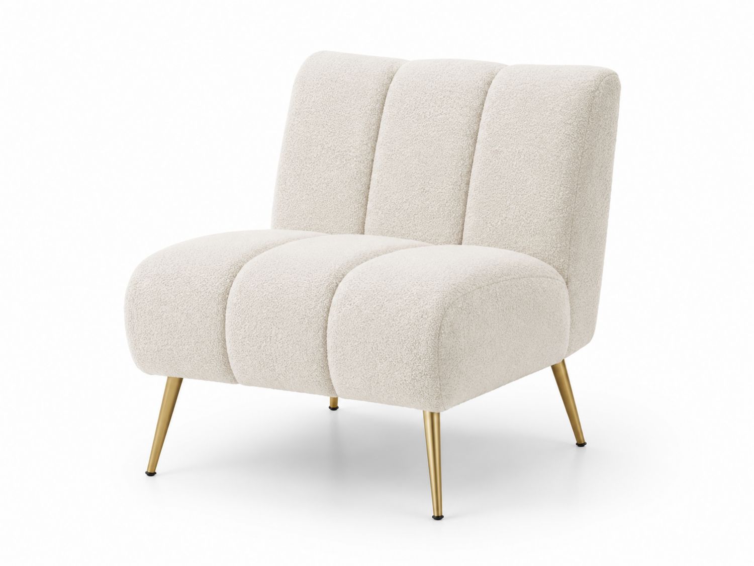 Fauteuil en tissu bouclé blanc avec pieds en métal doré