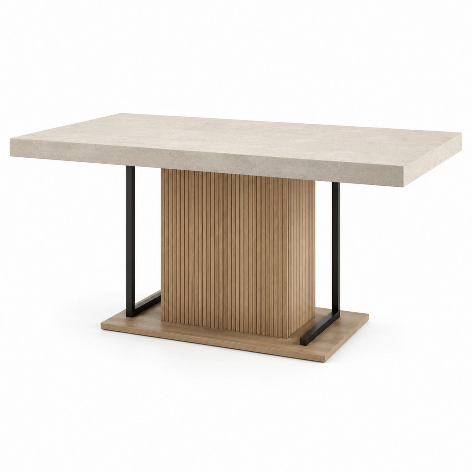 Table rectangulaire en Pierre et Chêne 200x100x75 cm Beige