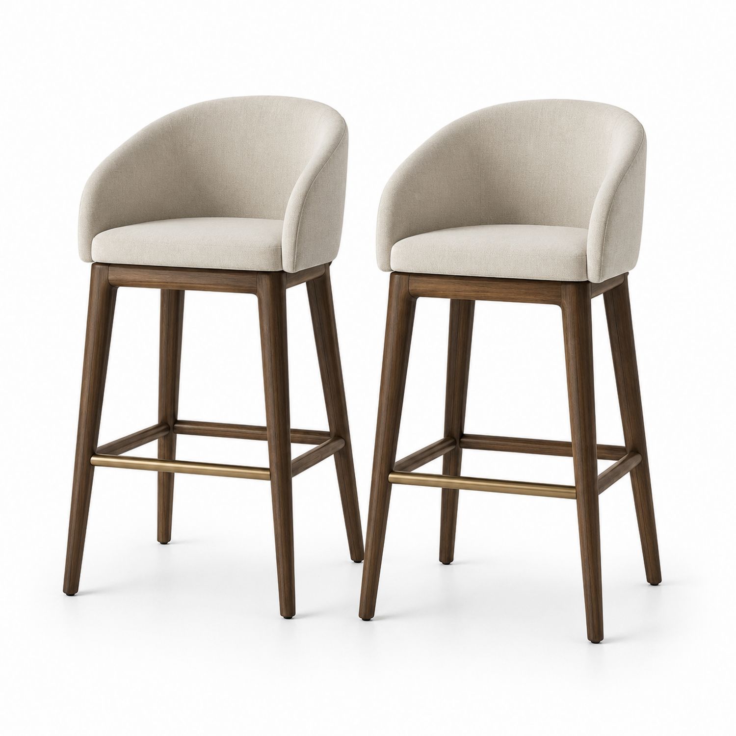 Lot de deux tabourets de bar en bois avec siège en polyester beige