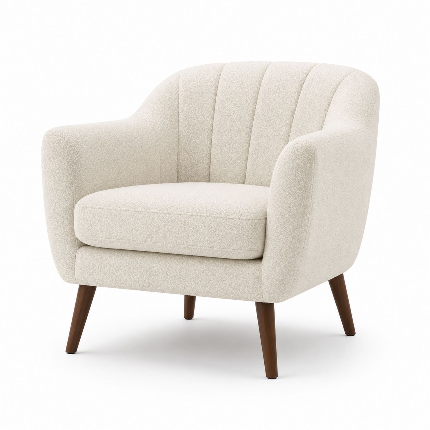 Fauteuil en tissu bouclé beige avec pieds en bois massif