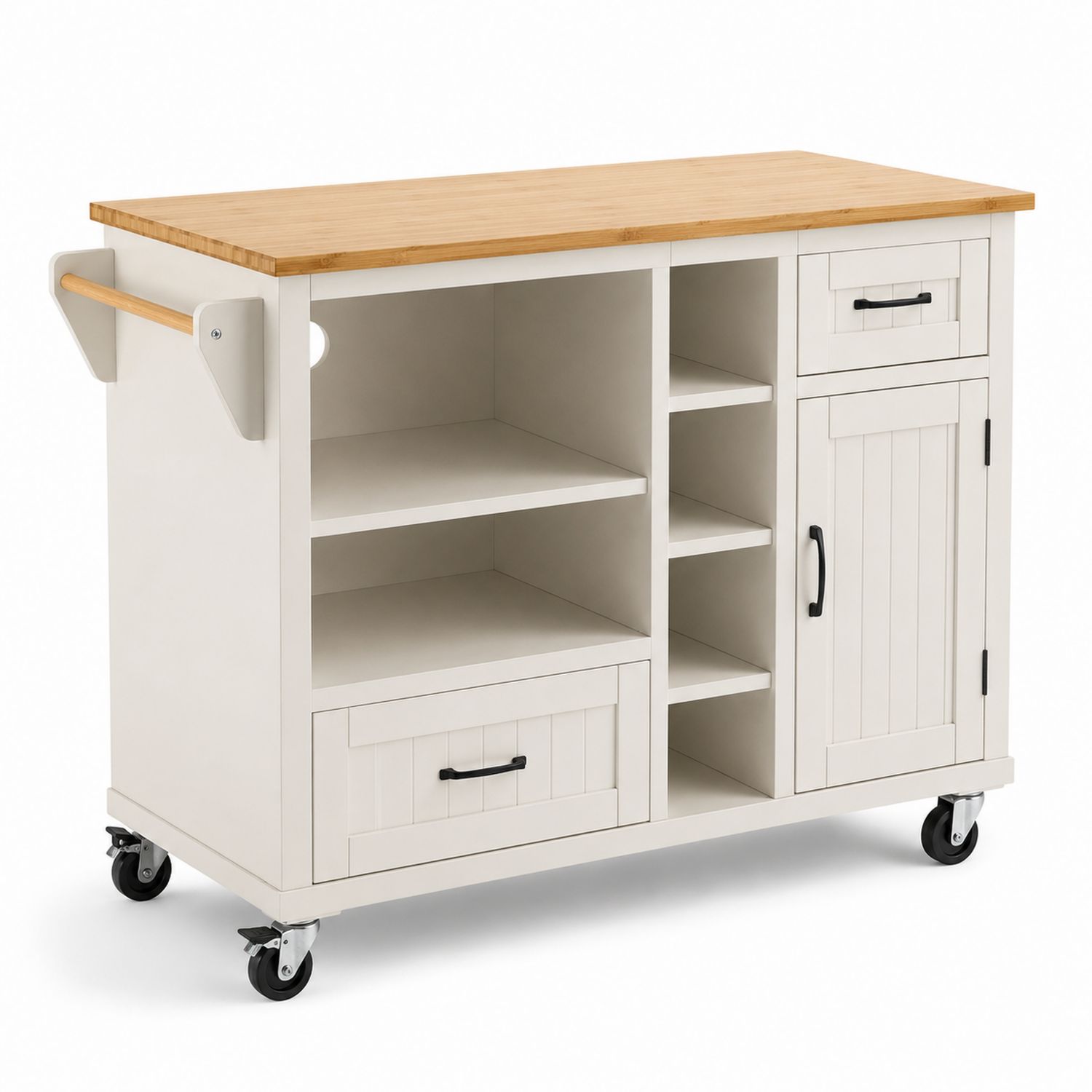 Chariot de Cuisine en Bois avec Plateau en Bambou 120x60x90 cm Blanc