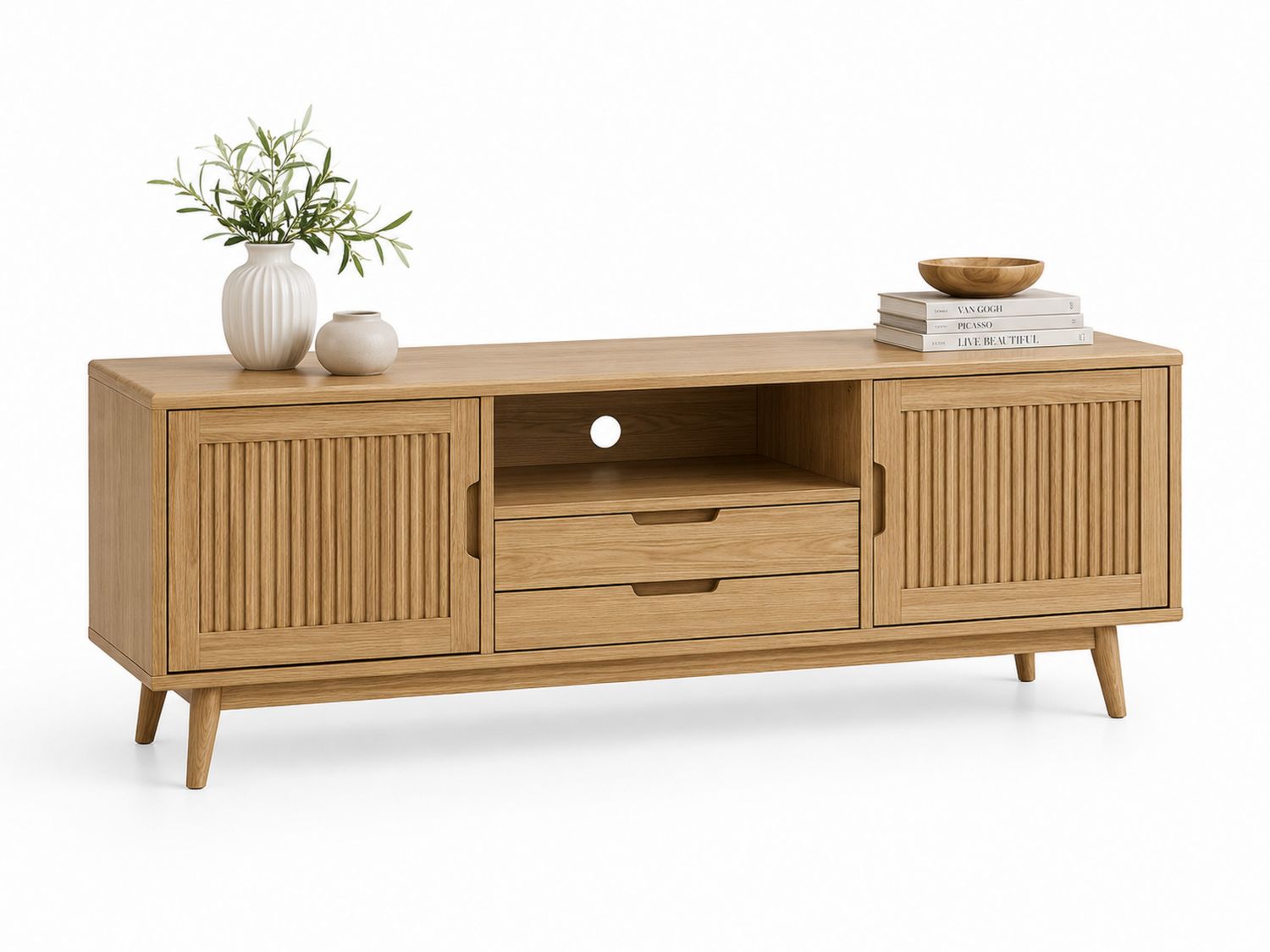 Meuble TV en bois avec portes coulissantes 150 cm