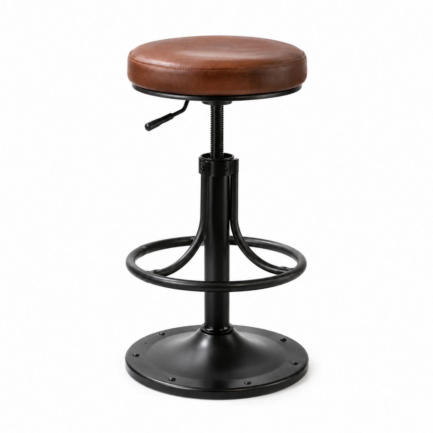 Tabouret de bar réglable en métal et cuir marron