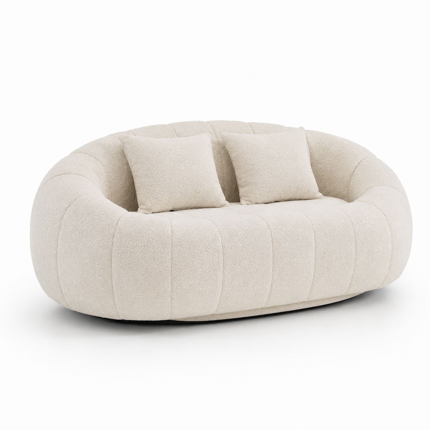 Canapé arrondi en tissu bouclé crème