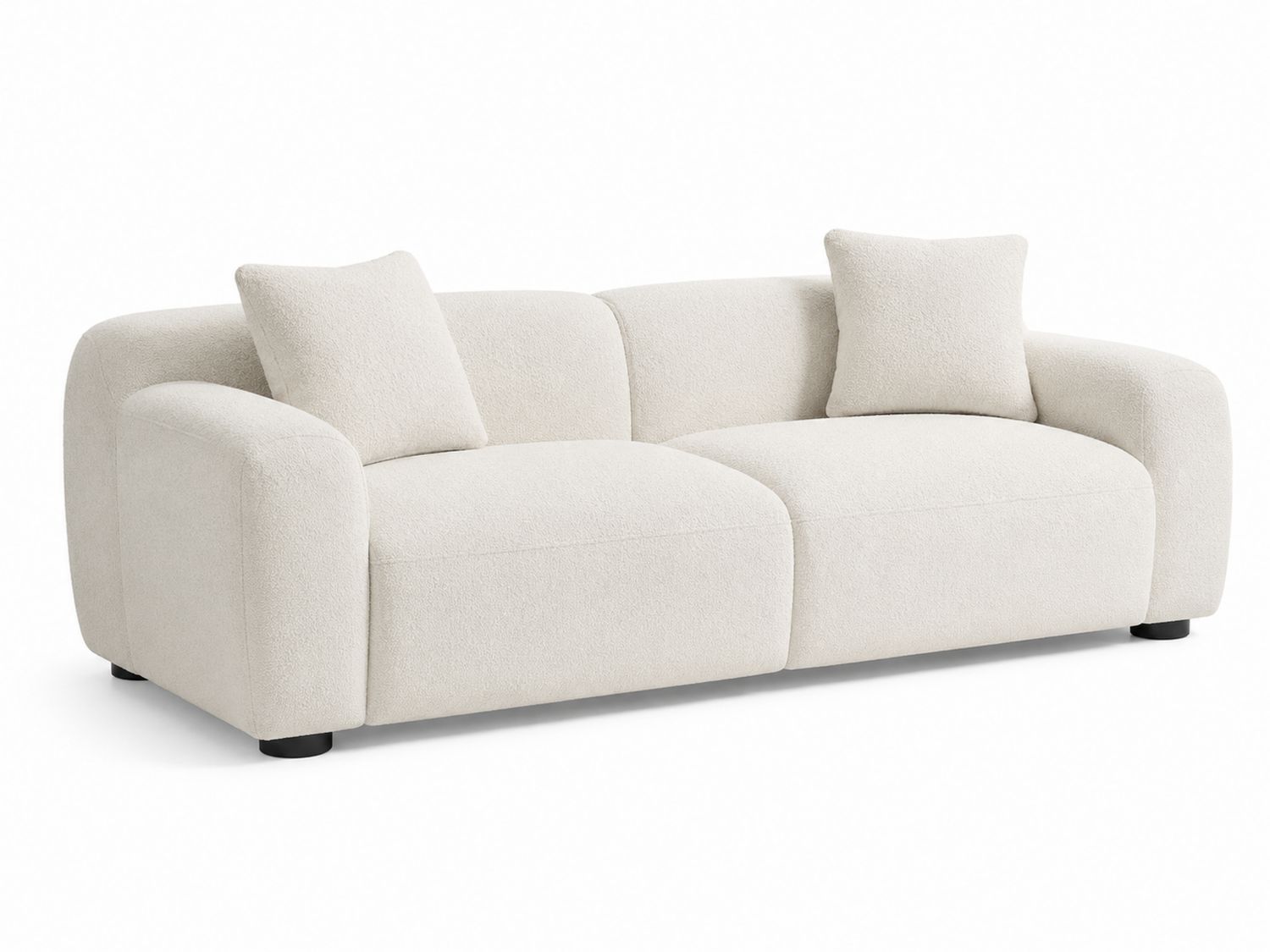Canapé droit 3 places en tissu bouclé Beige avec coussins