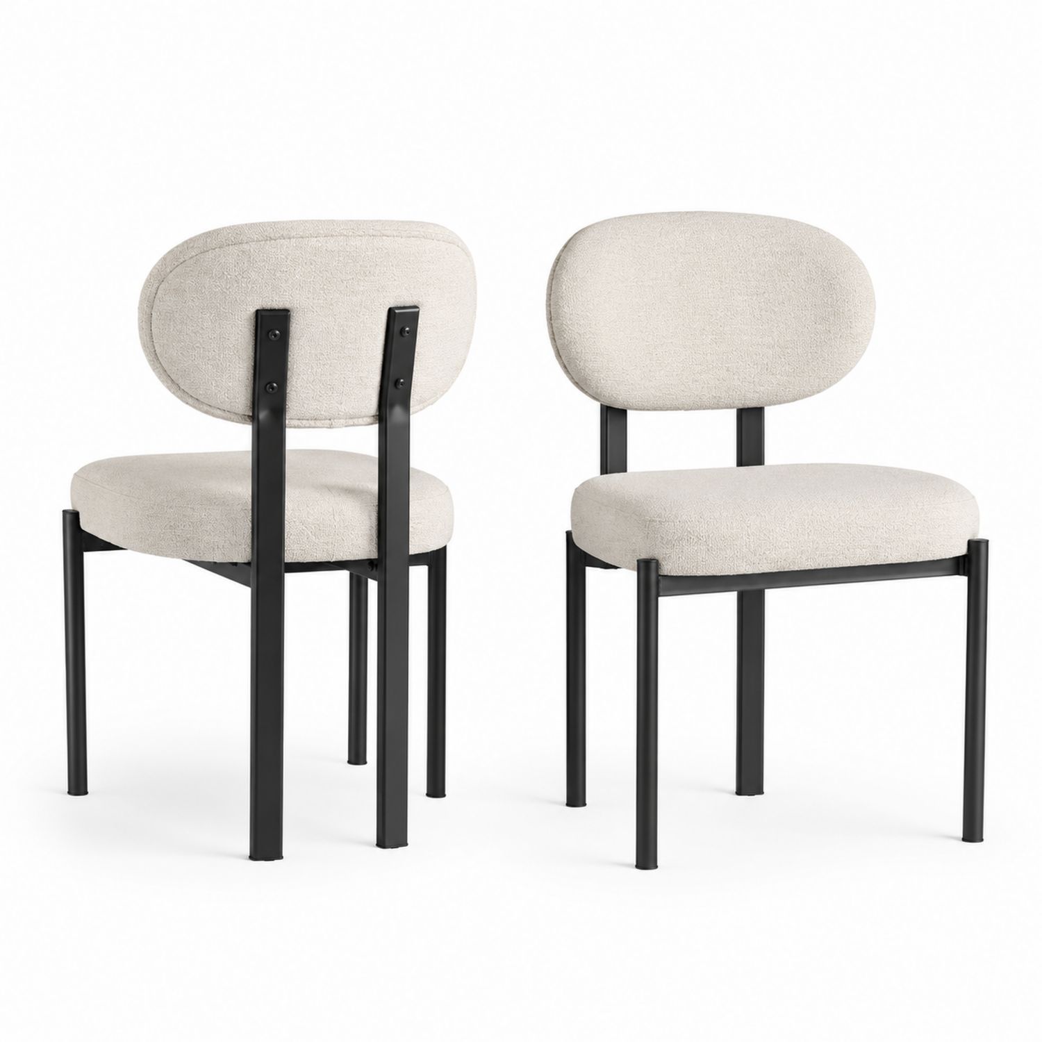 Chaises en tissu polyester et métal noir, beige, lot de 2