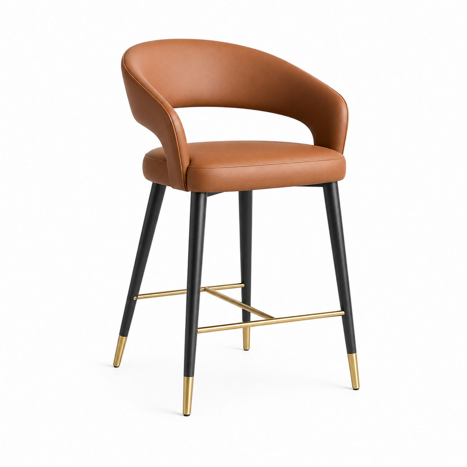 Tabouret de bar en cuir PU avec pieds en métal noir et doré, hauteur 75 cm